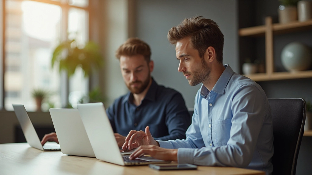 Professionelle Büroumgebung mit Fachkräften bei der Zusammenarbeit an Projekt