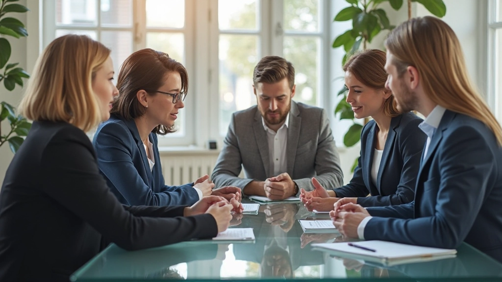 Group of diverse professionals in business meeting discussing career development