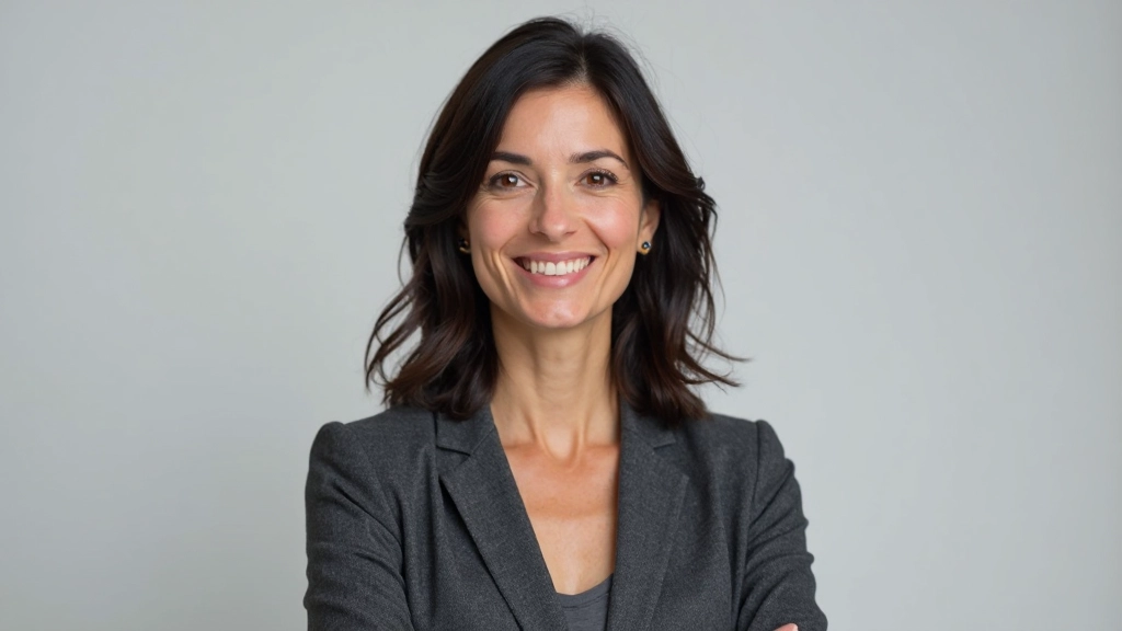 Porträt einer professionellen Frau mittleren Alters mit dunklen Haaren im Business-Outfit